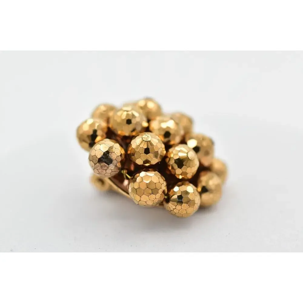 Laguna Vintage Clip On Crystal Earrings Bronze Disco Ball Signed 1950s BinBK